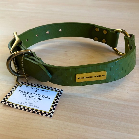 🐶 NWT Mackenzie-Childs Embossed Real Bridle Leather Grn Dog Collar (Size:Large) - Picture 5 of 11